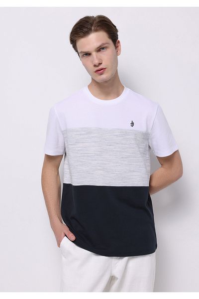 Colin's Regular Fit Round Neck Knitted Jacquard Men's Navy Blue Short Sleeve T-Shirt