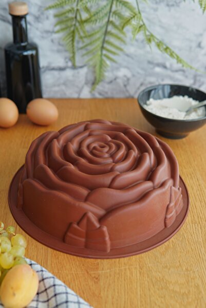 EVLE Rose Model Silicone Cake Mold, Platinum Silicone, Brown