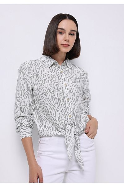 Colin's Regular Fit Shirt Neck Printed Women's Green Long Sleeve Shirt