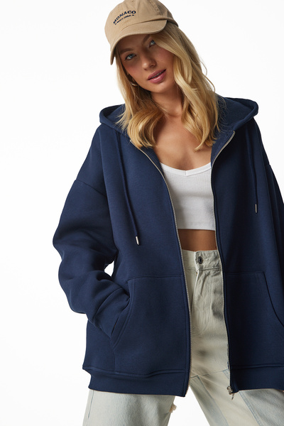 Lovelyİstanbul Φούτερ με κουκούλα με φερμουάρ - ΣΚΟΥΡΟ ΜΠΛΕ LUB0002