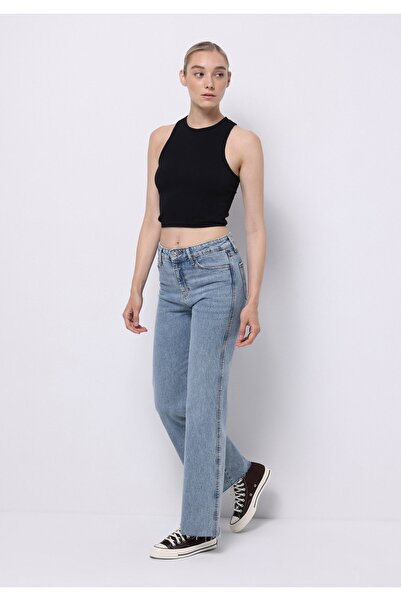 Colin's Regular Fit Yüksek Bel Geniş Paça Kadın Koyu İndigo Jean Pantolon