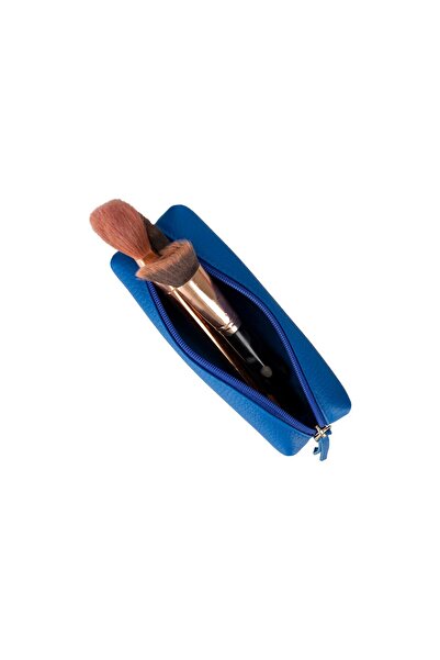 PLM Real Leather Pencil Case, Handmade Zippered Case, Sea Blue