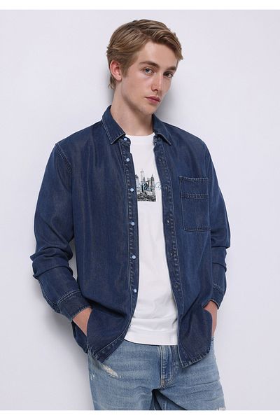 Colin's Regular Fit Classic Collar Plain Men's Blue Ecologic Long Sleeve Shirt