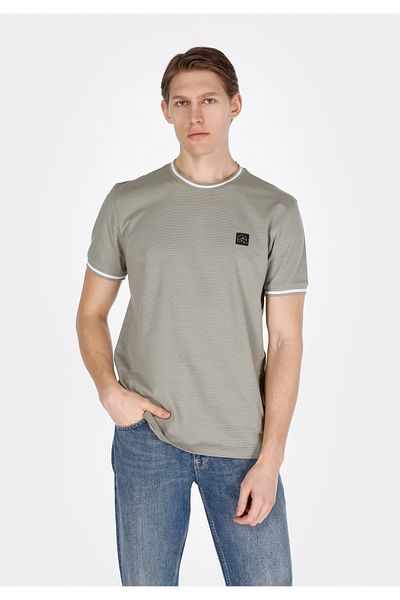 Colin's Regular Fit Round Neck Cotton Jacquard Men's Green Short Sleeve T-Shirt