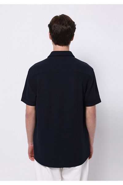 Colin's Regular Fit Shirt Neck Jacquard Men's Navy Blue Short Sleeve Shirt
