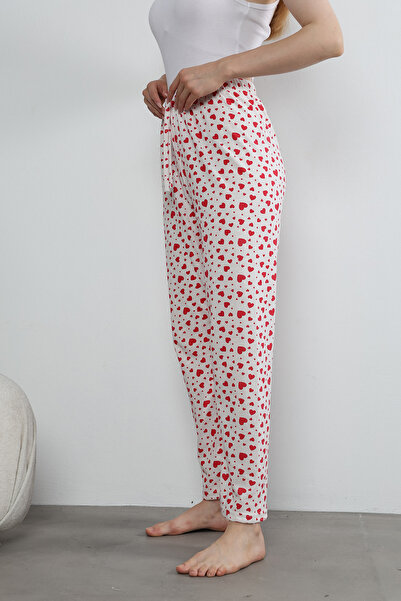 Arvin Pijama Pantaloni de pijama subțiri cu talie elastică pentru femei cu model de inimă