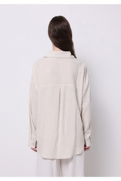 Colin's Cămașă cu mânecă lungă, bej, cu dungi, cu gâtul obișnuit