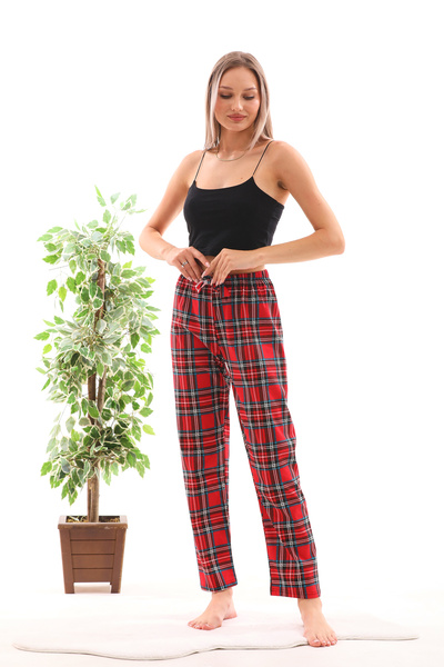 Arvin Pijama Pantaloni de pijama unisex cu imprimeu în carouri, roșu-albastru