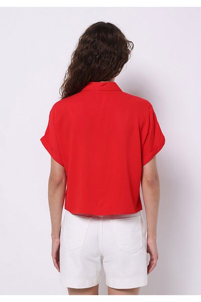 Colin's Regular Fit Shirt Neck Plain Women's Red Short Sleeve Shirt