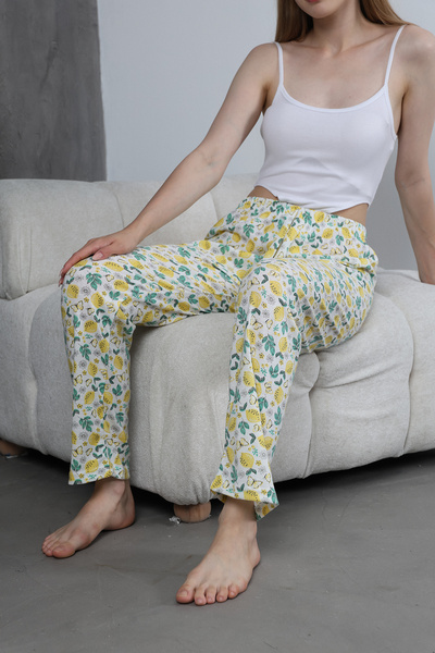 Arvin Pijama Women's Cotton Lemon Print High Waist Summer Pajama Bottom Homewear