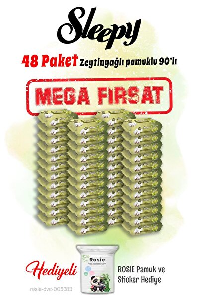 Sleepy 90'lı Zeytinyağlı Pamuklu Islak Bebek Havlusu Mega 48 paket ve Rosie h...