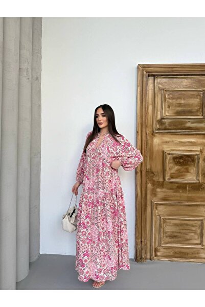 PREMİER VİE Tested Dress Yellow Color Mira Pattern Viscosse Dress