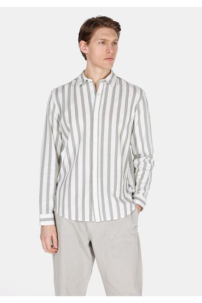 Colin's Regular Fit Shirt Neck Striped Men's Green Long Sleeve Shirt