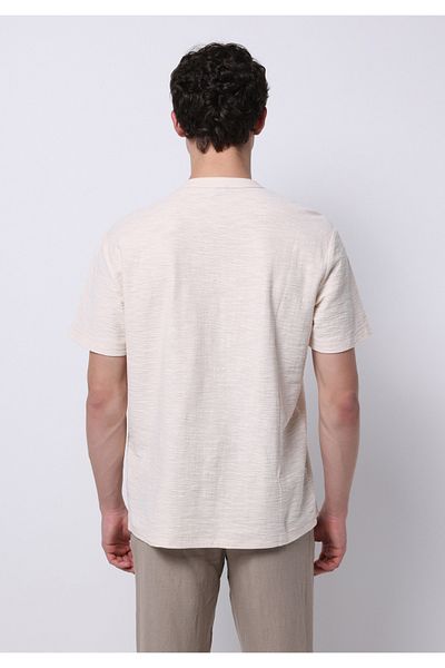 Colin's Comfort Fit Round Neck Plain Men's Ecru Pocket Short Sleeve T-Shirt