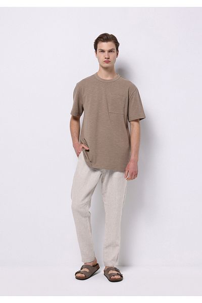 Colin's Regular Fit Mid Waist Long Leg Men's Linen Stone Trousers