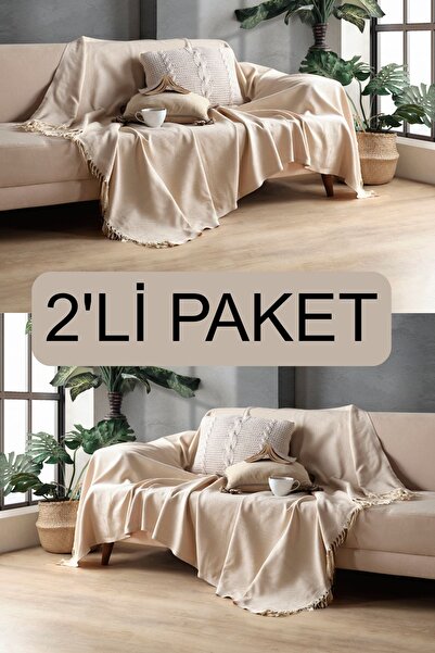 Miracolo Home Açık Kahve Pamuklu Dekoratif Koltuk Örtüsü Set 170x230 Boyutlu Optimal Kaymaz Tasarım (2 ADET)