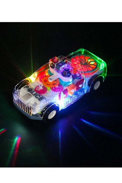 Toybox Transparent Electric Police Car Gear Toy with Flashing Lights & Music, Automatically Changes Directi