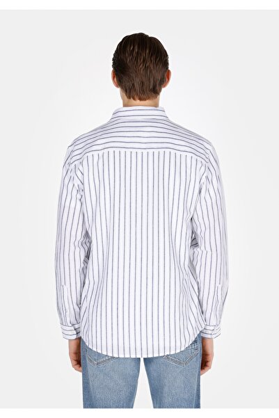 Colin's Regular Fit Shirt Neck Çizgili Cepsiz Erkek Lacivert Uzun Kol Gömlek