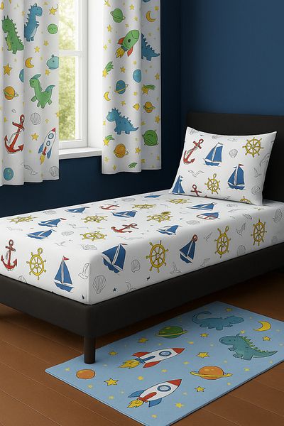sehra Single Cotton Fitted Sheet + 1 Pillowcase Set Quality Durable Children's Pattern Set