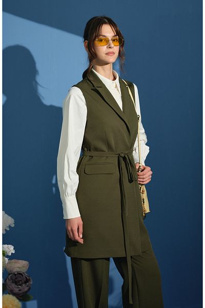 Fatma Atasoy Khaki Colored Tie-up Vest