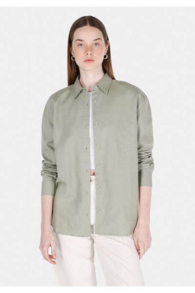 Colin's Relaxed Fit Shirt Neck Plain Women's Green Long Sleeve Shirt