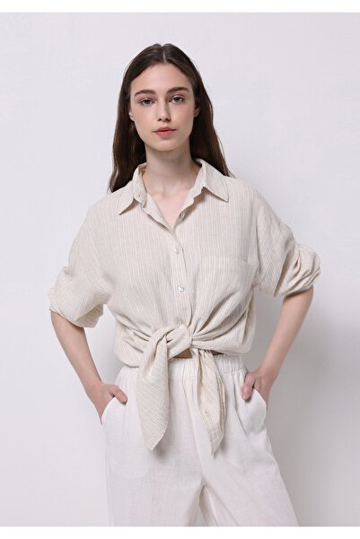 Colin's Cămașă cu mânecă lungă, bej, cu dungi, cu gâtul obișnuit