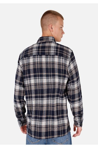 Colin's Comfort Fit Shirt Neck Plaid Men's Navy Blue Long Sleeve Shirt