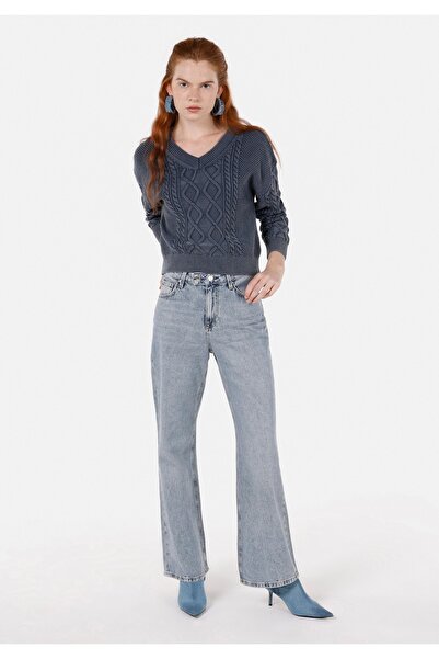 Colin's Pulover albastru pentru femei, cu decolteu în V, cu croiala normală