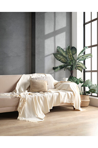 Miracolo Home Ekru Pamuklu Dekoratif Koltuk Örtüsü Set 170x230 Boyutlu Optimal Kaymaz Tasarım (2 ADET)