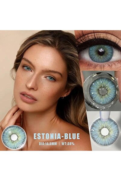 OEM Lentile de contact colorate în albastru, Estonia Blue, 365 de purtări, cosmetice, fără dioptrii