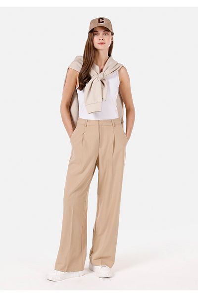 Colin's Regular Fit High Waist Wide Leg Women's Beige Trousers with Pockets