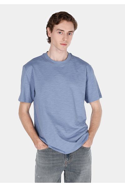 Colin's Comfort Fit Round Neck Plain Men's Blue Short Sleeve T-Shirt