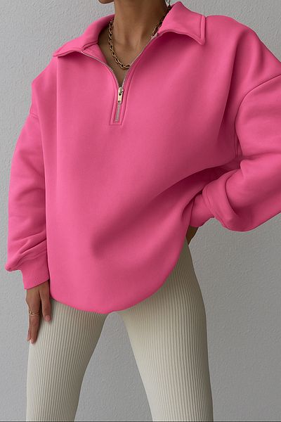 GHASSY CO. Ghassy Co. Γυναικεία vintage μπλούζα με μισό φερμουάρ Oversize Βαμβακερή φούτερ με κορδέλα μέσα