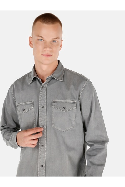Colin's Regular Fit Klasik Yaka Düz Erkek Gri Uzun Kol Gömlek