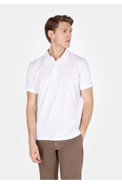 Colin's Regular Fit Polo Neck Plain Men's White Cotton Pocketless Short Sleeve T-Shirt