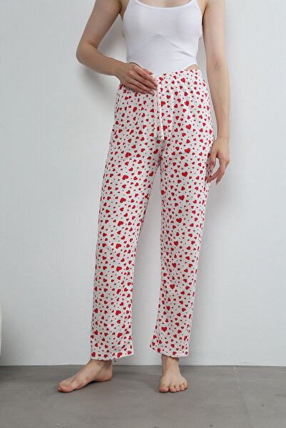Arvin Pijama Pantaloni de pijama subțiri cu talie elastică pentru femei cu model de inimă