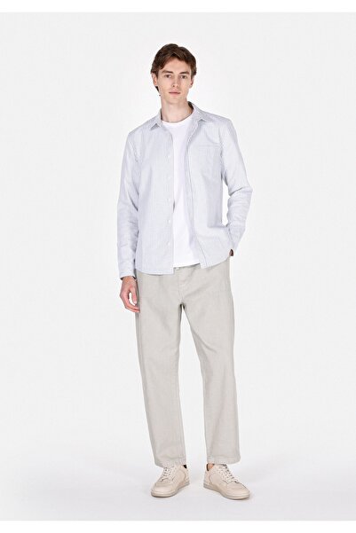 Colin's Slim Fit Shirt Neck Çizgili Erkek Turkuaz Uzun Kol Gömlek