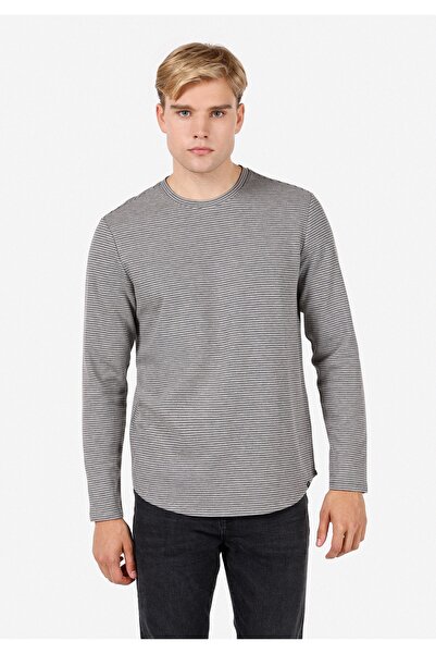 Colin's Регулярний крій, круглий комір, смугастий, чоловічий, сірий, довгий рукав, футболка