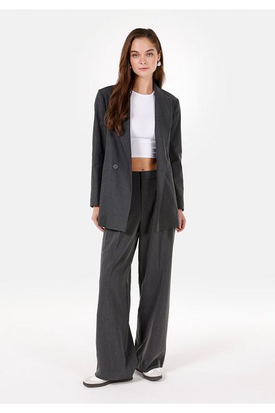 Colin's Regular Fit High Waist Wide Leg Women's Gray Trousers with Pockets