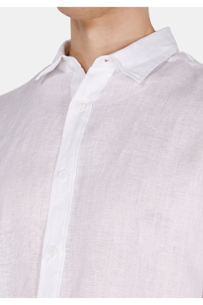 Colin's Regular Fit Shirt Neck Düz Erkek Keten Beyaz Uzun Kol Gömlek