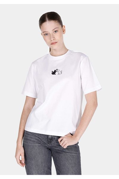 Colin's Regular Fit Cotton Round Neck Printed Women's White Short Sleeve T-Shirt