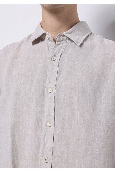 Colin's Regular Fit Shirt Neck Düz Erkek Keten Bej Uzun Kol Gömlek