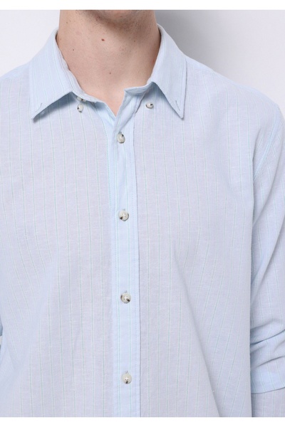 Colin's Regular Fit Shirt Neck Düz Erkek Keten Karışımlı Açik Mavi Uzun Kol Gömlek