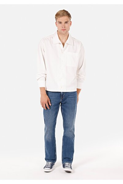 Colin's Boxy Fit Shirt Neck Düz Erkek Beyaz Uzun Kol Gömlek