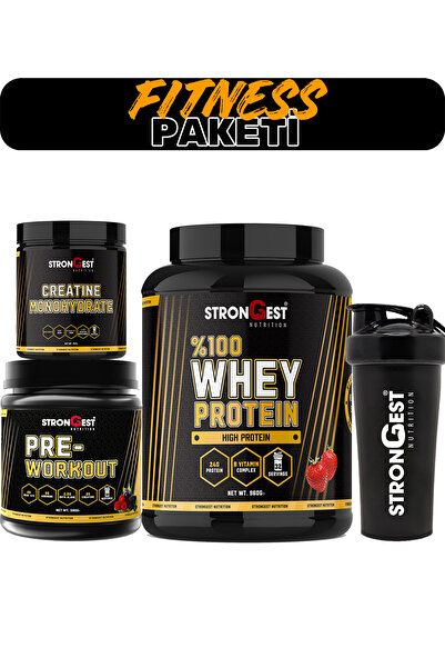 STRONGEST Fitness Paketi, Çilek Aromalı Whey Protein, Creatin, Preworkout Ve ...
