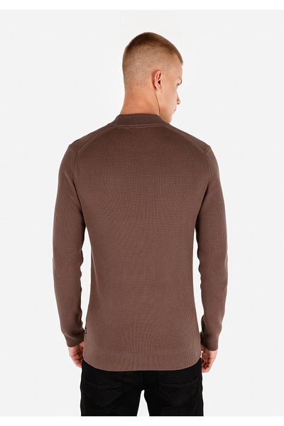Colin's Slim Fit Stand Collar Jacquard Men's Brown Sweater