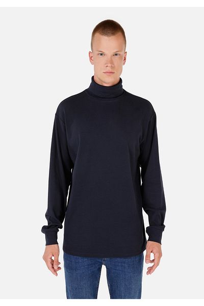 Colin's Comfort Fit Turtleneck Plain Men's Navy Blue Long Sleeve T-Shirt