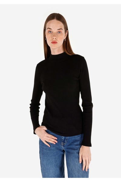 Colin's Slim Fit Stand Collar Women's Black Long Sleeve T-Shirt Cl 1070199
