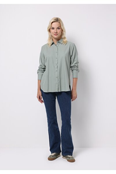 Colin's Regular Fit Shirt Neck Düz Kadın Yeşil Uzun Kol Gömlek