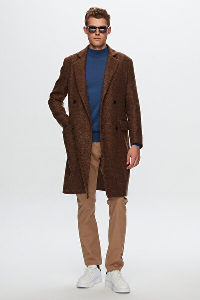 Twn Slim Fit Brown Curly Woolen Coat